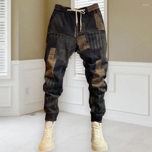 Calças masculinas calças elegantes impressas baggy longo para com bolsos reforçados cintura elástica design versátil sportswear hop