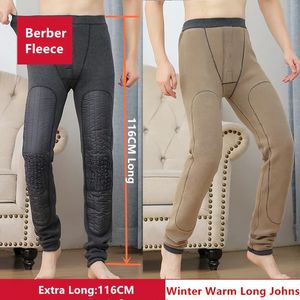 Herrens termiska underkläder Berber Fleece Leggings 116 cm Tall Men Warm Winter Outdoor Kne Windproof Thermal Underwear Plus Size 6xl Extra Long Johns Pants 231130