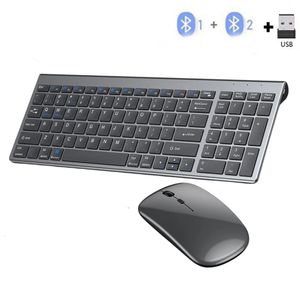 Keyboards Gray Bluetooth 5.0 2.4G Wireless Keyboard Mouse Combo Rechargeable Full Size Wireless Keyboard for Notebook Laptop 231130