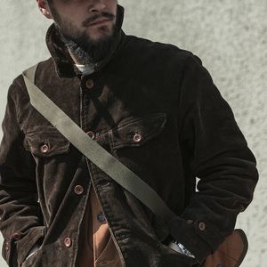 Herrjackor bronson franska arbetskläder jaktjacka vintage stil män tjock corduroy kappa brun 231130