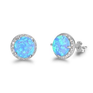 Charms New Simple 925 Sterling Sier Stud Earrings Round Blue Fire Opal With Cubic Zirconia Jewelry Gift Drop Delivery Findings Compone Dh82Y