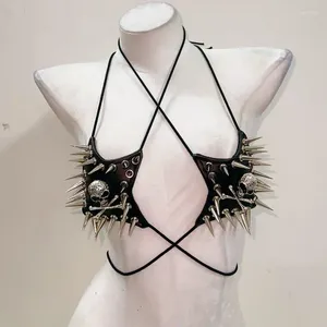 Canotte da donna Canotte con teschio Rivetti Punk gotico Y2k Abbigliamento Crop Topgothic Sexy Topharajuku Moda