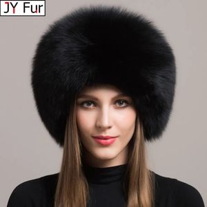 Trapper Hats 100% natural Fox Fur Hat Women Cap Thick Fur Cap Winter Warm Hat Female Fashion For Women Hat With Earmuffs Hat 231201