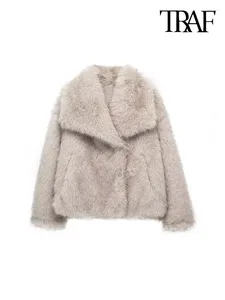 女性の毛皮の女性ファッションクロップドフェイクジャケットコート長袖のフロントスナップボタン女性アウターウェアシックトップス