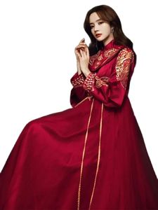 Roupas étnicas Mulheres Bordado Cheongsam Longo Elegante Vestido Asiático Chinês Noiva Vestido de Noiva Doce Vintage V-Pescoço Noite Vermelho Qipao Party Vestidos