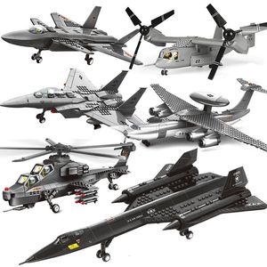 Julleksak levererar modern militär SR71 Blackbird Spy Plane 5 Fighter Aircraft Soldier Building Blocks Set Airplane Model Dolls Brick Kids 231201