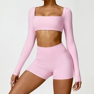 Mulheres Tracksuits Inverno Mulheres Esportes Yoga Conjuntos Crop Tops Camisas Leggins Ternos Sexy Workout Ginásio Treinamento Ao Ar Livre Elástico Nylon