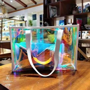 Cute Holo Transparent Bag For Women Laser Clear Handbag Holographic Pvc Candy Beach Waterproof Shoulder Jelly Femme Bolso 220427344S