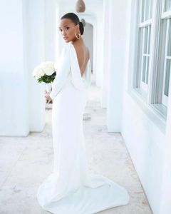 Sexy Strand Meerjungfrau Hochzeit Kleid 2024 Scoop Lange Ärmel Open Back Weiche Satin Sweep Zug Brautkleider Boho Vestidos De novia