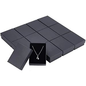 Smyckeslådor 12 PCS Black Rectangle Box 35x28x12 Kartong med svamp inuti Kraft Paper DIY 231201