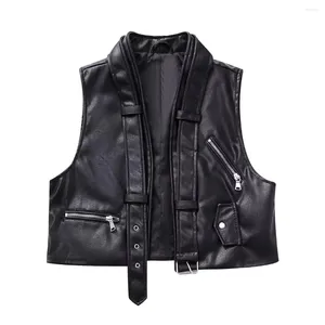 Gilet da donna Gilet corto in ecopelle da donna Gilet vintage nero senza maniche Gilet Streetwear Cerniera da motociclista da donna