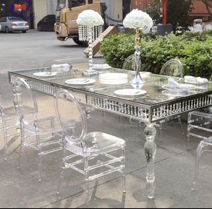 Atacado de luxo mesa de jantar banquete branco superior mdf mesas de casamento para venda mesa de vidro acrílico hotel de casamento no desktop 028
