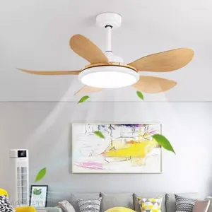Imitation Wood Grain Large Wind Ceiling Fan Light Frequency Conversion Household Living Room Dining Integrated Indoor