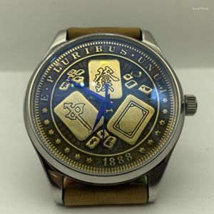 Wristwatches Punk Watch Bronze Dial Leather Strap Waterproof Seagull ST2130 Retro Original Custom Men's Mechanical Drop