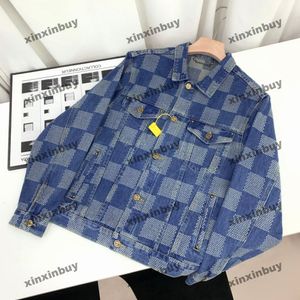 xinxinbuy erkekler tasarımcı ceket denim setleri dama tahtası mektubu jakquard paris nakış kadınları siyah mavi s-2xl