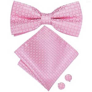 Laços Hi-Tie Elegent Mens Gravata Bolso Quadrado Abotoaduras Conjunto Pré-amarrado Seda Borboleta Nó Bowtie Para Masculino Casamento Festa de Negócios Presente