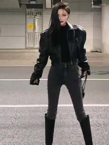 Women's Leather Short Motorcycle Jacket For Spring And Autumn Female Long Sleeved Jackets & Skin
