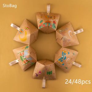 ギフトラップStobag Kraft Paper Bag Candy Packaging Box Tote for Muslim Moon Decoration Giftsチョコレートスナックパーティー用品24pcs 231130