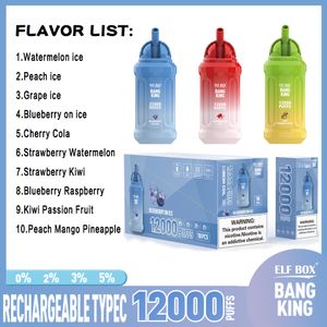 ELF BOX BANG KING 12000 Puff Einweg-Vape Puff 12k E-Zigarette 0% 2% 3% 5% Kartuschenhülse 0,8 Mesh Coil Vape Pen 10 Geschmacksrichtungen 23 ml Ölkapazität plus Puff Elf Bar im Vergleich zu BANG 12K Puffs