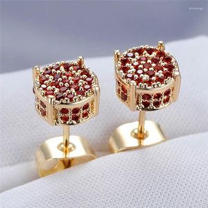 Brincos de luxo pedra vermelha completa redonda ouro prata cor verde azul zircão casamento orelha studs para mulheres jóias de festa de noiva