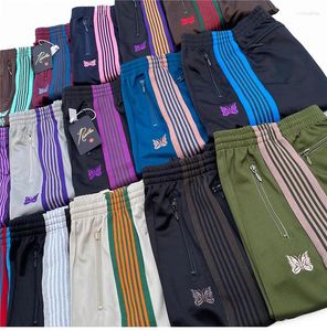 Calças masculinas 23ss agulhas sweatpants homens mulheres 1:1 qualidade superior fita bordada borboleta listra calças corredores