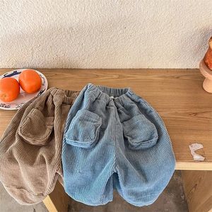 Hosen 2023 Herbst Kinder Cord Hosen Für Jungen Und Mädchen Koreanische 3D Tasche Laterne Freizeit