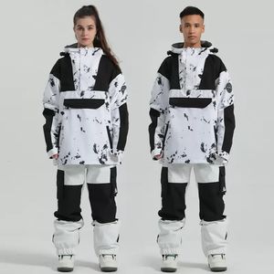 Skiddräkter 2023 Gsou Snow Ski Wear Women Man Hooded tröja Reflekterande trend förtjockad värme Vattentät utrustning kostym 231130