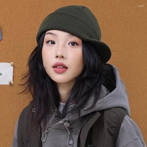 Berets Damen-Wintermütze, warm, lässig, Zopfmuster, Totenkopf-Mütze mit Visier. Kurze Krempe im Janpan-Stil