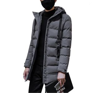 Jaquetas masculinas para baixo casacos casuais moda cor sólida magro com capuz zip up longo grosso quente homens inverno 231201