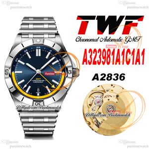 TWF Chronomat GMT ETA A2836自動メンズウォッチイエローインナーブルースティックダイヤルステンレススチールルーーブレースルA323981A1C1A1スーパーエディションリロジホンブレ純粋A1