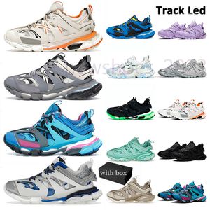 Sneakers firmate Scarpe da uomo Scarpe eleganti da donna Track 3 3.0 Scarpe da ginnastica in pelle Sneaker con plateau Scarpe piatte in gomma Stringate LED Trainer da esterno con scatola