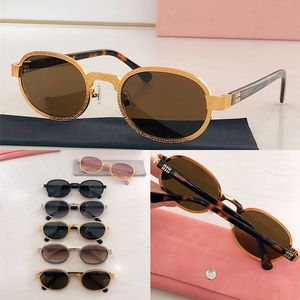 Metal frame sunglasses luxurious women oval with engraved printed metal frame acetate lens legs multi-color gradient Sonnenbrillen MU88AV with original box