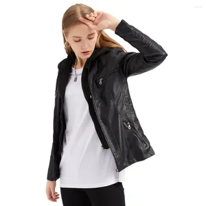 Women's Leather 2024 Ladies Hooded Jacket Detachable Autumn PU Coat