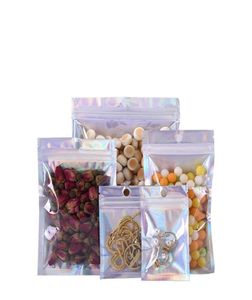 Clear Plain Laser Aluminum Foil Zipper Lock Packaging Bag with Hang Hole Party Crafts Snack Nuts Storage Mylar Plastic Packing Pou2942761