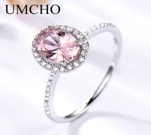 Umcho 925 STERLING Gümüş Yüzük Oval Klasik Pembe Morganite Yüzükler Kadınlar Nişan Taş Düğün Güzel Takı Hediyesi T1902790462