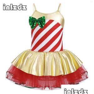 Clothing Sets Stage Wear Girls Elf Christmas Dress Kids Candy Cane Striped Sequins Santa Claus Cosplay Costume Carnival Party Ballet Dhpql