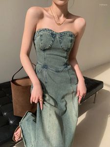 Swobodne sukienki vintage elegancka impreza seksowna midi dla kobiet ubrania koreańskie dżinsowe bez ramiączek bodycon bodycon sukienka letnia moda 2023