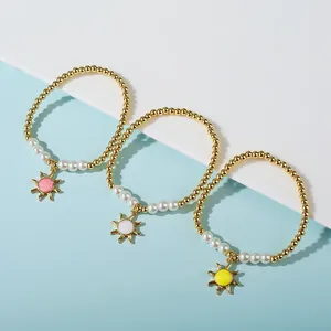 Braccialetti a maglie Personalizzati Goccia di olio di girasole Zircone Moda geometrica Ciondolo piccolo Bracciale da donna con perle bianche Gioielli di lusso