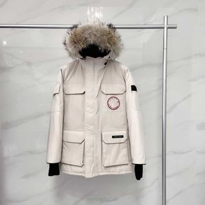 R8LE 남자 다운 파카스 하이 버전 캐나다 재킷 베이지 색 늑대 흰 오리 다운 유니esx 두꺼운 단열재