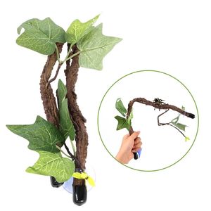 Suprimentos para répteis Plantas Alpinistas Folhas flexíveis com ventosas Decoração de habitat de selva para lagarto Gecko Snake 2 conjuntos de ornamentos 231201