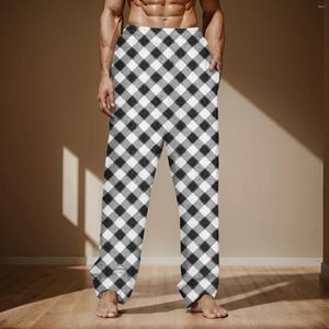 Pantaloni da uomo Plaid da uomo Casual Lounge Abbigliamento per la casa Fondi interessanti Pantaloni con tasche stampate in cotone di grandi dimensioni Pantalones