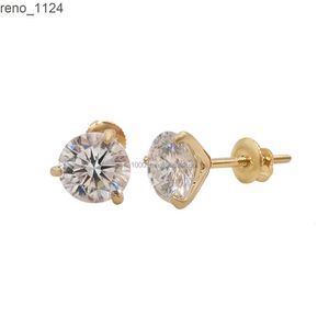 Jewelry Stud Earring Gold 14K Solid with Moissanite Diamond 5mm 6.5mm 7.5mm Customized Size CLASSIC Yellow Gold Earrings