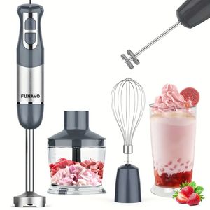 FUNAVO Hand Blender, 800W 5-in-1 Immersion Hand Blender, 12-Speed Multi-function Stick Blender With 16.91oz Chopping Bowl, Whisk,Kitchen Appliances