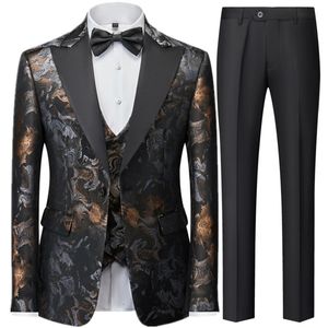 Ternos masculinos blazers terno casaco colete calças 2023 moda casual negócios flor fino ajuste vestido jaqueta calças colete 3 peças conjunto 231201