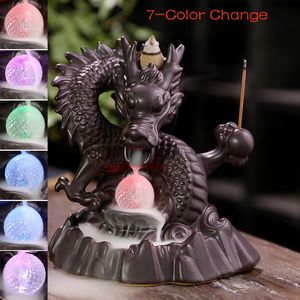 Decorative Objects Figurines Creative Crystal Ball Dragon Statue Incense Ceramic Handmade Backflow Smoke Waterfall Ncense Holder Decor Aromatherapy 231130