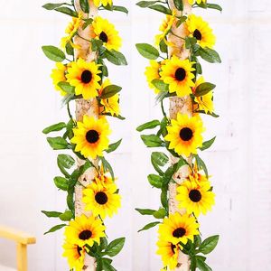 Dekorative Blumen gefälschte Blume künstliche Sonnenblume Rebe Seide für Wand-Dekor Hochzeit Party Bogen Garten Hintergrund Dekorationen