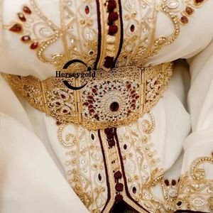Diğer Moda Aksesuarları Müslüman Kaftan Düğün Gelin Kemeri Altın Kaplama Su Damla Rhinestone Kemeri Zincir Fas Gelin Mücevher Etnik Metal Elbise Kemeri 231201