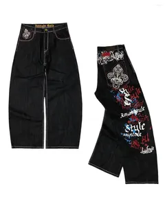 Jeans da donna Hip-hop Sport Tasca Lettera Stampa Sciolto dritto Tendenza europea e americana Semplice elegante Pantaloni a vita alta Y2k
