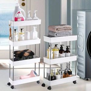 Pot Lid Holders 1pc 3/4 Tier Slim Storage Cart Bathroom Rolling Utility Cart Plastic Storage Rack With Wheels Mobile Shelving Unit Organizer 231201