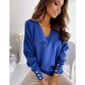 Women's Sweaters Elegant V-ne Long Sleeved Sweater Autumn/Winter New Solid Color Knitted Pullover Oice Lady Loose Casual Top S-XXLyolq